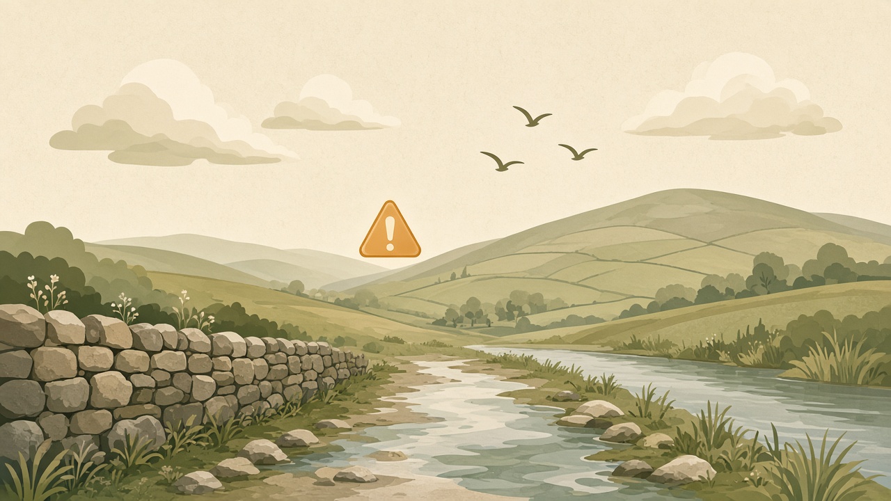 Hills and path with a soft weather warning cue